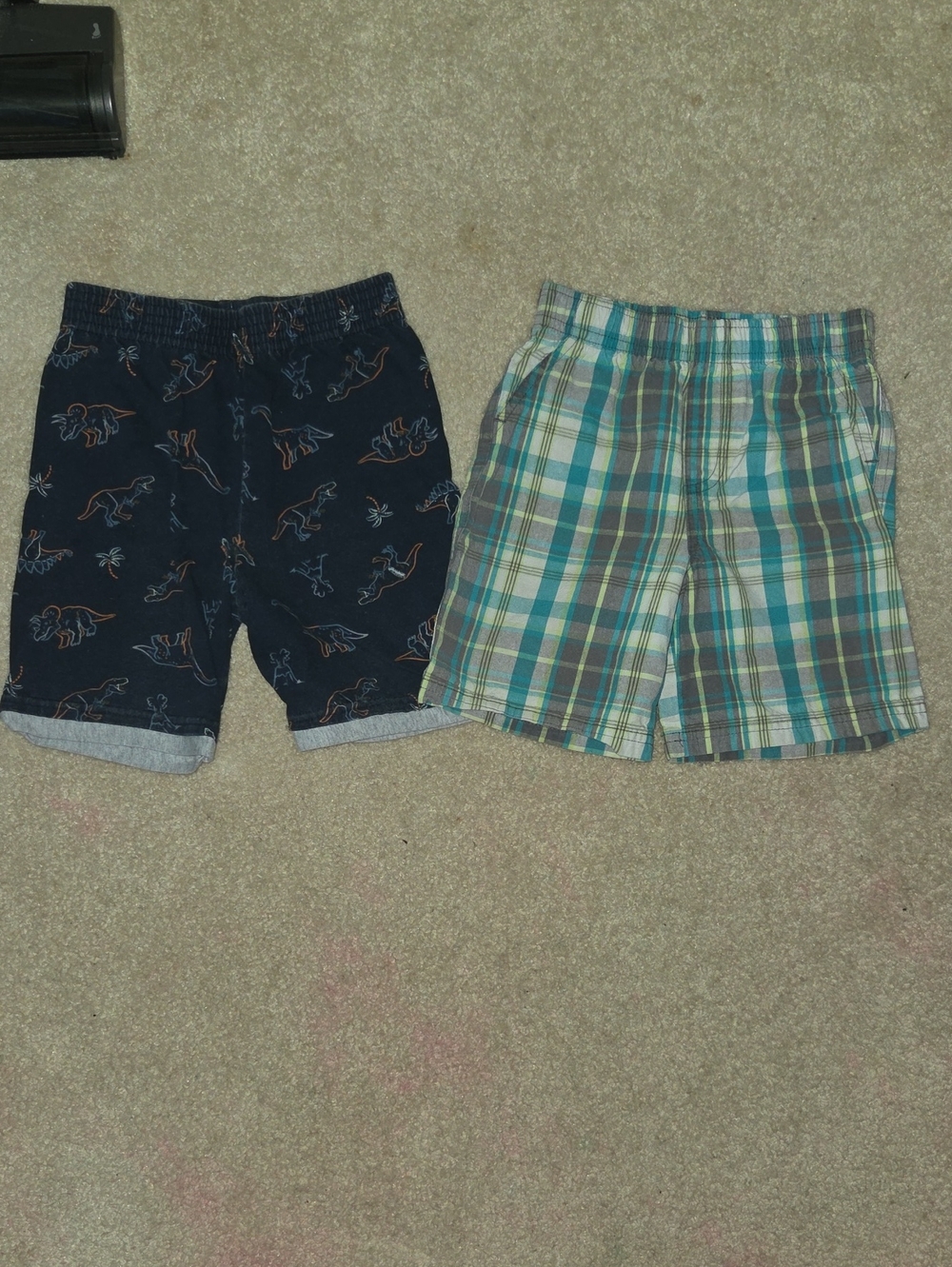 Boys Navy Dinosaur Shorts & Blue Plaid Shorts - 2-Pack